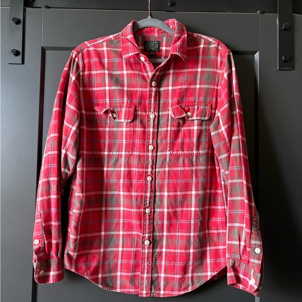J. Crew Red and White Plaid Button-Down Shirt